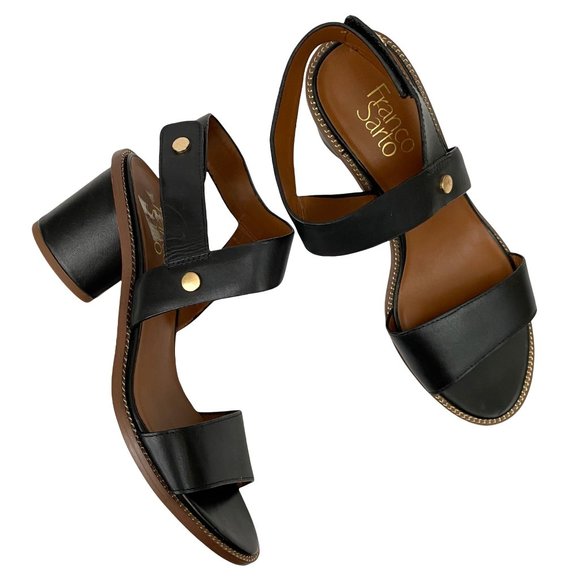 Franco Sarto Shoes - Franco Sarto Barca Black Leather Sandal Cylindrical Heel Size 7.5M